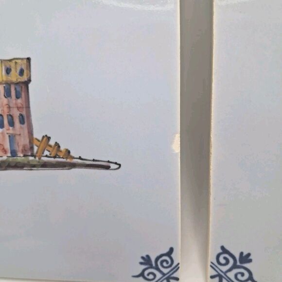 Westraven Delft Tile Pair Anno 1661 Hand Painted Medieval Archer & Castle Scenes - Picture 4 of 7